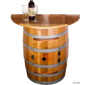 Traditional Solid Wood <b>Round</b> Side <b>Table</b> with Storage Door and Metal Bands for Commercial <b>Bar</b> Furniture-Durable & Eco-Friendly - Product Image 3