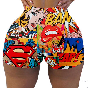 Shorts taille haute rouge en Spandex/Nylon, design Kapow, pour femme, sexy, pour club, respirant, séchage rapide, taille élastique, tissu peigné - Product Image 6