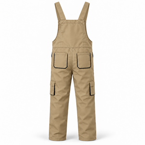 Salopette unisexe en coton sérigraphiée sur mesure avec poches cargo à rabat et bretelles réglables pour atelier et techniciens - Product Image 3