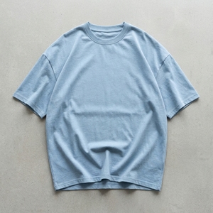 Camiseta de Algodón Azul Claro Sólida Extra Grande para Hombre, Manga Corta, Cuello Redondo, Informal, Lisa, Tejido de Punto, Transpirable - Product Image 2