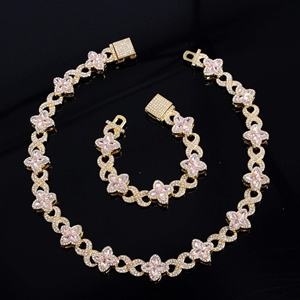 Luxury 18K Gold Plated S925 Moissanite Flower <b>Statement</b> <b>Necklace</b> Set Women's Party Jewelry Link Chain Design - Product Image 3