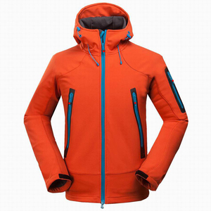 <b>Men's</b> Blue Hooded Fleece <b>Jacket</b> With Orange Zipper Windproof Sporty Winter Outerwear Regular Fit Polyester Shell - Product Image 5