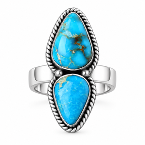 Anillo de Piedras Preciosas de Estilo Bohemio Occidental Hecho a Mano en Turquesa Azul, Joyería del Suroeste, Anillo Ajustable de Moda para Mujer - Product Image 3