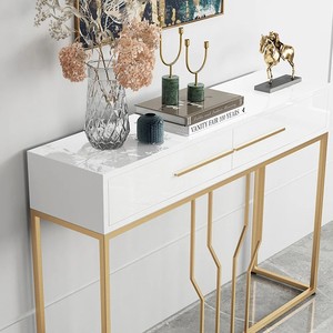 LINEA Modern Entryway Console <b>Table</b> with 2 Drawers <b>White</b> and Gold Console <b>Table</b> for Living Room Luxury Metal Frame Console <b>Table</b> - Product Image 5