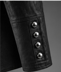 <b>Men's</b> black Leather <b>Jacket</b> Stand Collar With Button Closure - Product Image 6
