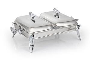 Wholesale Luxury Twin Compartment Stainless Steel Chafing Dish Double <b>Pan</b> Buffet Food Warmer Catering Serving Station Gold Accen - Product Image 6