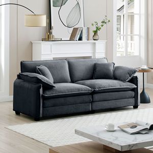 Divano a 2 Posti in Velluto a Coste Grigio, Caldo e Accogliente, con 4 Grandi Cuscini Imbottiti per Soggiorno - Product Image 3