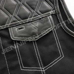 Chaleco de Motociclista Personalizado para Hombre, en Cuero Negro y Tela de Pana con Corte de Diamante y Bolsillos, Nuevo Chaleco de Cuero Vacuno OEM para Motociclismo en Invierno - Product Image 3