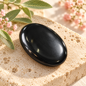 หินออบซิเดียนสีดำธรรมชาติทรงรี SoulWise หินขัดเงาสำหรับนิ้วโป้ง หินคริสตัลเรียบเนียนจากมณฑลมหาราษฎร์ สำหรับบรรเทาความเครียด - Product Image 5