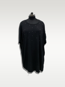 Black Loose Midi <b>Dress</b> With <b>Rhinestone</b> Decoration Crew Neck Cap Sleeve Casual <b>Dress</b> For Daily Wear - Product Image 1