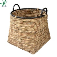 Panier de rangement rond en rotin tressé durable avec poignées, couleur personnalisable, pour salle de bain et présentation de vêtements