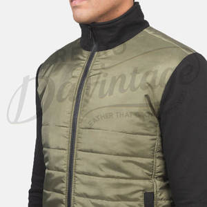 Chaqueta Híbrida Acolchada Verde Oliva para Hombre, Corte Ajustado, con Mangas de Forro Polar en Contraste Negro, Ropa de Invierno - Product Image 6