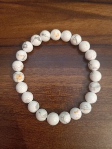 Bracelet en pierre naturelle perlée, forme boule, bijoux classiques unisexes, blanc avec veines grises, bracelet imitation rhodié naturel - Product Image 1