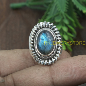 Natural Labradorite Gemstone <b>Ring</b> Handmade 925 Sterling <b>Silver</b> Vintage Statement <b>Ring</b> Oval Cabochon Boho Jewelry for Women <b>Men</b> - Product Image 6