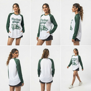 T-shirts Raglan Imprimés Oversize pour Femmes, T-shirt à Manches Longues et Col Rond, Impression Personnalisée, Vêtement Casual, Jersey 100% Coton, Tee Top - Product Image 6