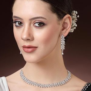 Romantic <b>Silver</b> Plated Crystal Rhinestone Marquise Cut <b>Necklace</b> <b>and</b> <b>Earring</b> <b>Set</b> for Women Wedding Jewelry - Product Image 2