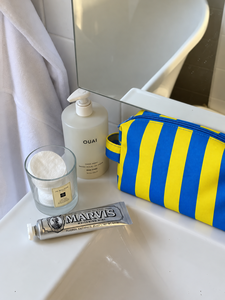 Trousse de toilette rectangulaire à rayures en toile avec fermeture éclair, grande capacité, pour rangement et organisation de voyage - Product Image 3