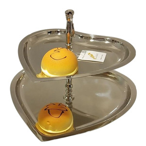Soporte de Pastel Decorativo de 2 Niveles, Estilo Moderno, de Aluminio, en Forma de Corazón, Plateado, Molde de Resina Epoxi, Adorno de Cocina - Product Image 1