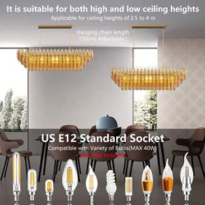 12-<b>Light</b> <b>Modern</b> Farmhouse Pendant Fixture 54\" Large Rectangle Gold <b>Kitchen</b> Dining Room Chandelier Smoke Glass Ceiling <b>Lights</b> - Product Image 3