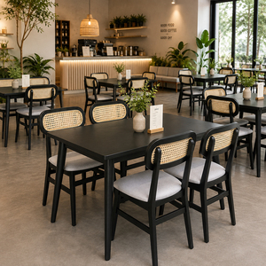 Ensemble de mobilier de véranda en rotin noir, finition moderne en teck, dossier en rotin de qualité supérieure, siège rembourré, 5 pièces, mobilier d'intérieur - Product Image 6