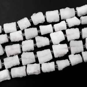 Perles de stalactite blanches naturelles, pépites cylindriques de druse, tubes de cristal percés au centre, brin complet, vente en gros - Product Image 2