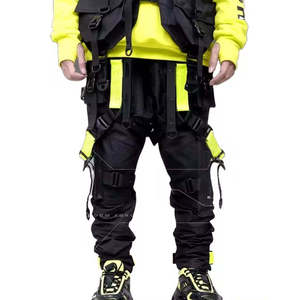 Pantalon cargo techwear streetwear pour homme, pantalon tactique cyberpunk, joggers multi-poches, sangles, style urbain hip hop Harajuku, accents néon - Product Image 1