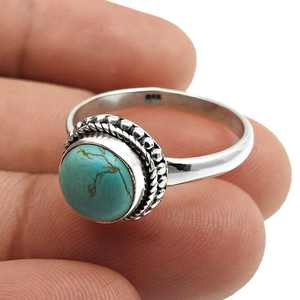 Creative & Simple Design <b>Ring</b> Made of Solid Pure 925 Sterling Silver Brilliant Round Cur <b>Turquoise</b> Gemstones Bohemian Jewelry - Product Image 2