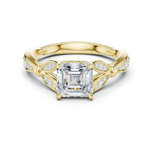 Anillo de oro amarillo de 14 quilates con diamante de corte Asscher cultivado en laboratorio, certificado por GRA, joyería de compromiso y nupcial al precio más bajo. - Product Image 1