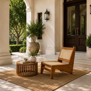 Solid Teak Premium Modern Scandinavian Wholesale for Armless Rattan Lounge <b>Chair</b> Accent <b>Chair</b> Natural Handwoven <b>Cane</b> Foam - Product Image 4