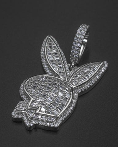 Collar con colgante de conejo estilo Playboy en plata de ley italiana 925, colgante Hip Hop personalizado con moissanita VVS para hombre - Product Image 1