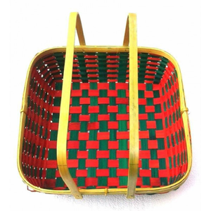 Cestas de Regalo de Bambú Tejido Multicolor, Diseño Cuadrado Vibrante, Ecológicas, de Lujo, para Festivales, Organizador de Almacenamiento, Diseño Colgante, Rojo y Verde - Product Image 1