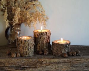 Handmade Rustic Wood <b>Tea</b> <b>Light</b> <b>Holder</b> Log Candle Stand Custom Logo Home Decor Birthday Thanksgiving Christmas Wedding 3 PCS - Product Image 2
