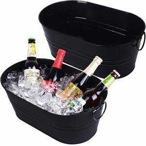 Bac à boissons en métal galvanisé, seau à glace ovale pour les fêtes, refroidisseur à vin et à bière en acier inoxydable antirouille avec poignée - Product Image 3