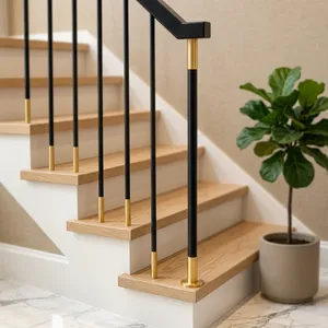 Sistema de barandillas de hierro y latón de primera calidad, pasamanos decorativos de metal antiguo para renovación de escaleras en el hogar. - Product Image 1