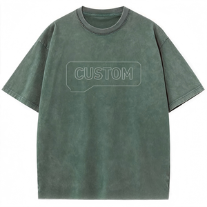 Camiseta de Hombre con Lavado Ácido, Oversize, Cuello Redondo, Algodón, Estilo Vintage, Ropa Casual Urbana, Estilo Americano - Product Image 1