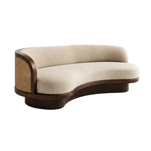 Sofá Moderno Curvo de Madera de Teca con Panel de Mimbre Tejido, Tapizado, para Sala de Estar, Hotel, Villa - Product Image 1