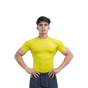 <b>Men</b> Performance Compression T Shirt Polyester Spandex Slim Fit <b>Stretch</b> Gym Workout Quick Dry Breathable Knitted Sports Wear OEM - Product Image 1