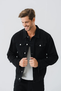 OEM Men's Regular Oversized <b>Denim</b> <b>Jacket</b> Casual Outerwear with Wool & Fabric Button Coat Fall Windproof Waterproof Stand Collar - Product Image 5