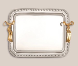 Bandeja rectangular metálica para servir con asas doradas, diseño glamuroso pulido, patrón sólido y duradero, para fiestas, bandeja decorativa. - Product Image 3