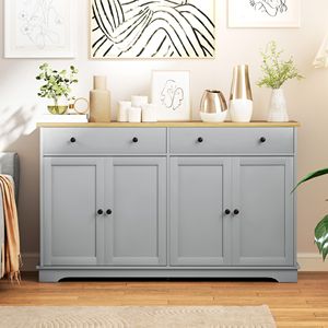 Credenza Moderna Grigia con Cassetti e Ripiani Regolabili per Soggiorno, Sala da Pranzo, Ingresso, Realizzata in Legno - Product Image 2