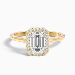 2 Ct Emerald-Cut IGI Certified Lab-Grown Minimalist Prong Set Halo Engagement Ring 14k Solid Yellow Gold Gift Wedding Party - Product Image 1
