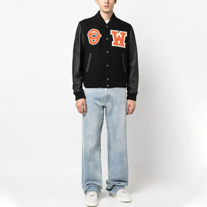 แพทช์ปักตัวอักษร โลโก้แบบกำหนดเอง แขนเสื้อหนัง  ผ้าขนสัตว์สีดำ  เสื้อแจ็คเก็ตเบสบอลแบบวาร์ซิตี้คุณภาพสูงสำหรับฤดูหนาว - Product Image 5