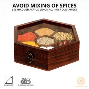 Juego de Cajas de Especias Cuadradas de Madera Hechas a Mano para Cocina, con Cuchara (7 Recipientes No Desmontables de 45 ml), Caja de Masala Ecológica y Duradera - Product Image 2