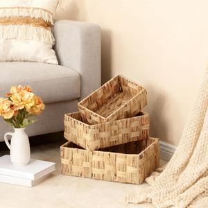 Ensemble de 3 paniers de rangement en jacinthe d'eau pour étagère, paniers de rangement faits à la main, vente en gros, écologiques, fabriqués au Vietnam - Product Image 1