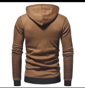 Sweat-shirt à capuche pour homme en maille marron, coupe classique, décontracté, streetwear d'hiver - Product Image 1
