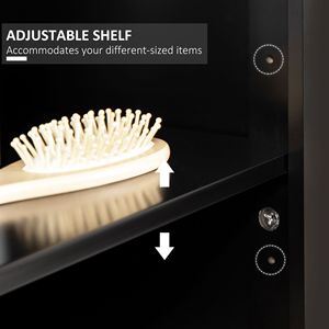 Mobiletto da Bagno Moderno Nero con 2 Vani Portaoggetti, Ante in Vetro Temperato, Ripiani Regolabili, in MDF e Metallo, per Hotel - Product Image 5