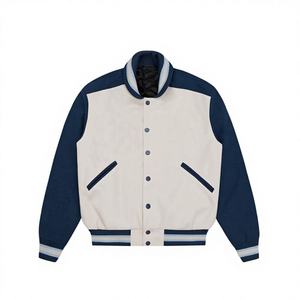 Chaqueta Varsity Gris y Azul Marino para Hombre, Material de Forro Polar, Cierre de Cremallera, Resistente al Viento, Cuello Alto, Logotipo Frontal, Corte Regular, Ropa de Invierno - Product Image 2