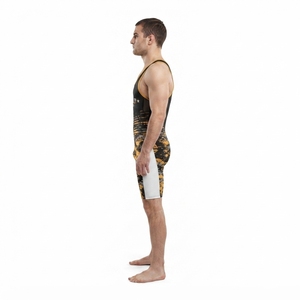 Custom Sublimated Stretch Spandex Fitted Wrestling Singlet Men's <b>Black</b> Gold Digital Camo Team Uniform High Apparel <b>Combat</b> Sports - Product Image 3