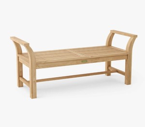Modern Design Teak Wood Patio <b>Bench</b> Striped Timber Slat Settee with Curved Side Handles - Product Image 2