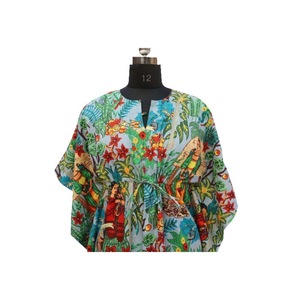 Robe Kaftan Longue en Coton Imprimé Floral pour Femme, Col en V, Cordon de Serrage, Décontractée, Respirante, Robe d'Été Bohème, Cache-Maillot de Plage - Product Image 3
